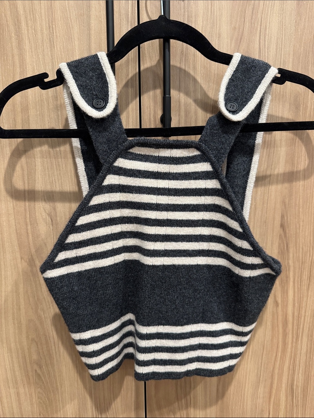 Charcoal & uCream wool knit rib Striped Knit Crop Tank - Picture 1 of 3